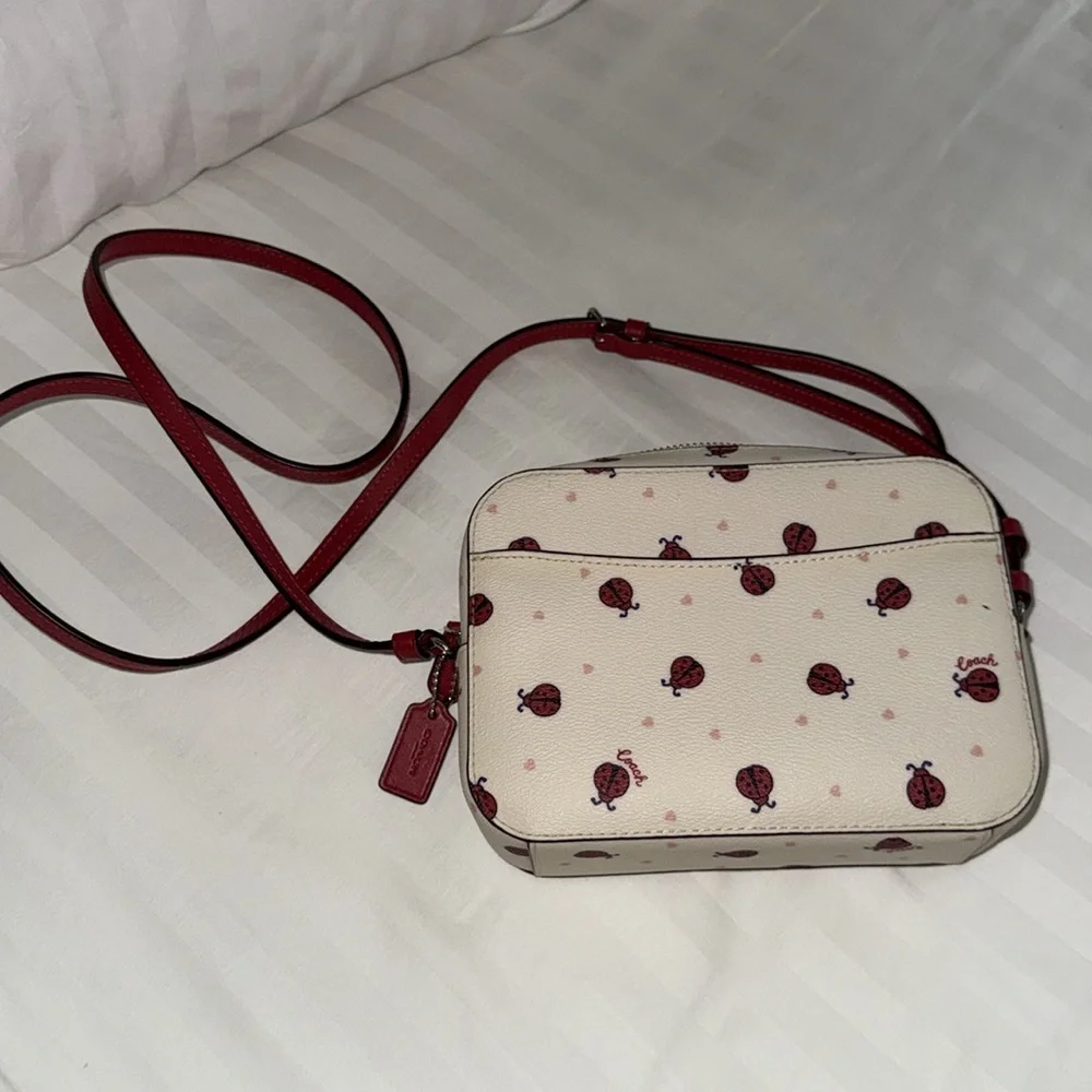 Coach Ladybug Print Cream and Red Crossbody - Picture 3 of 6